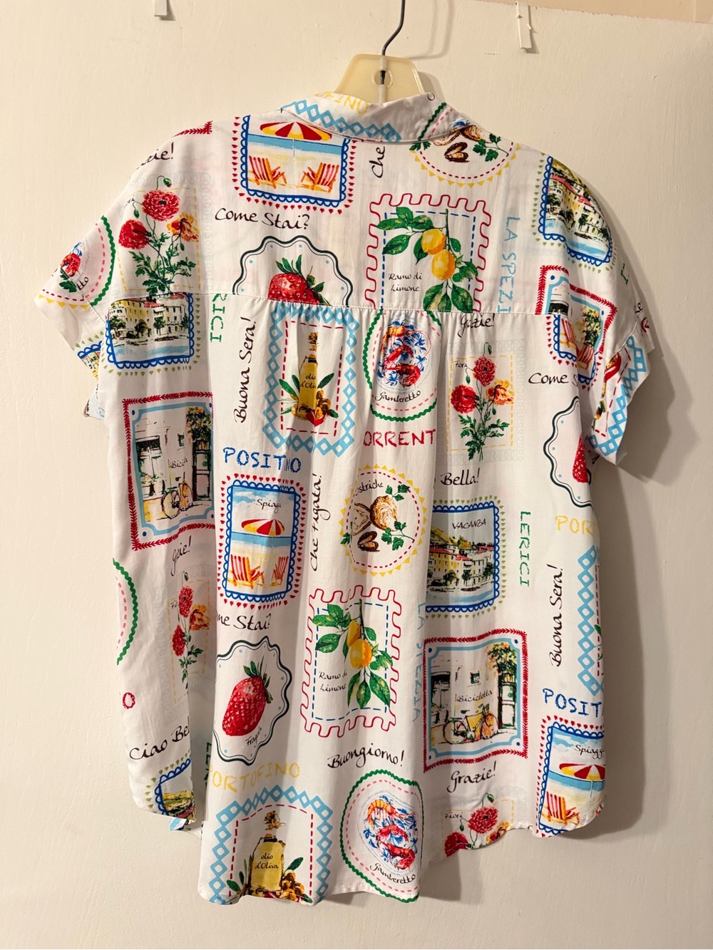 Jane + Delancey Italian Postcard Print Button-Up Shirt Multicolor Prints Sz S - Picture 2 of 6
